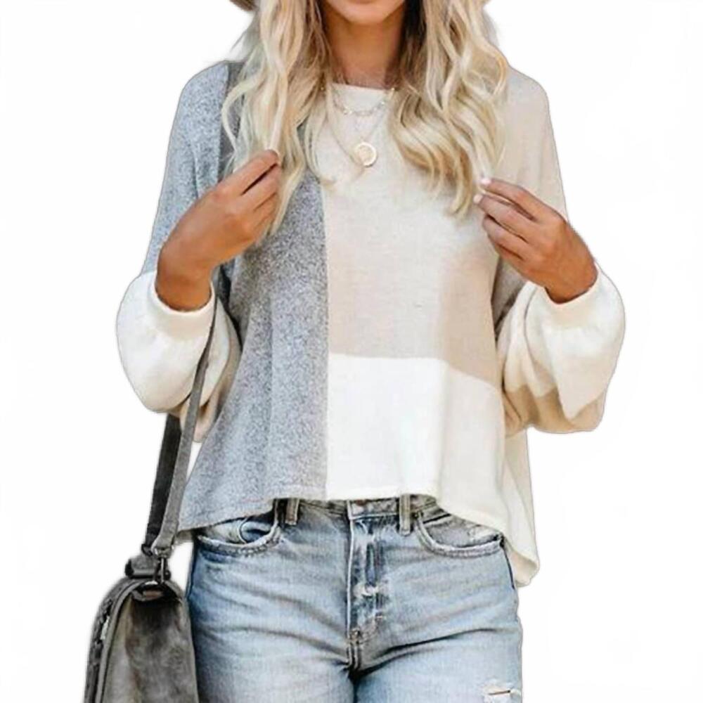 NEW LILY CLOTHING color block knit sweater in apricot grey white